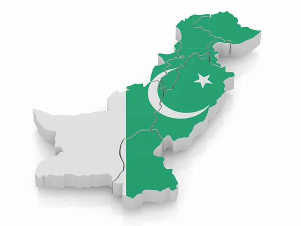 Mapa do Paquistão em cores bandeira paquistanesa. 3d — Fotografia de Stock