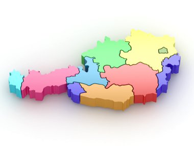 Three-dimensional map of Austria. 3d clipart