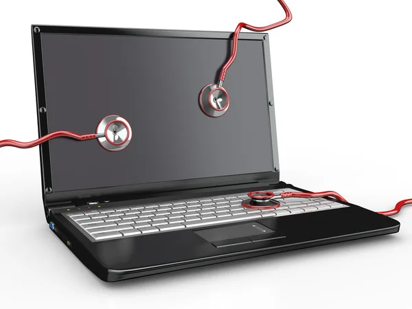 Laptop tamir Servisi. laptop ve stetoskop — Stok fotoğraf