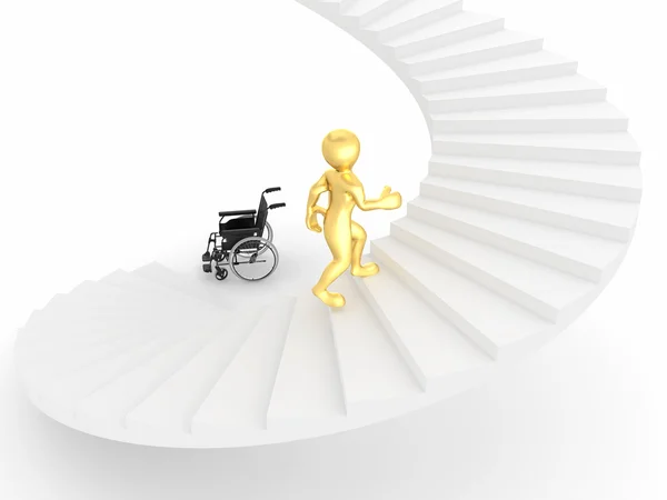 Чоловіки з інвалідним кріслом та сходами. Важке рішення — стокове фото