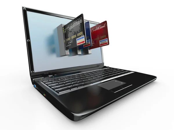 E-ticaret. laptop ve kredi kartı. — Stok fotoğraf