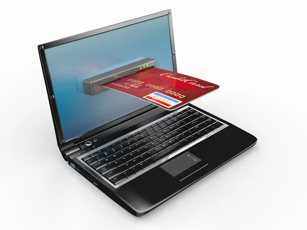 E-commerce. laptop en credit card. — Stockfoto