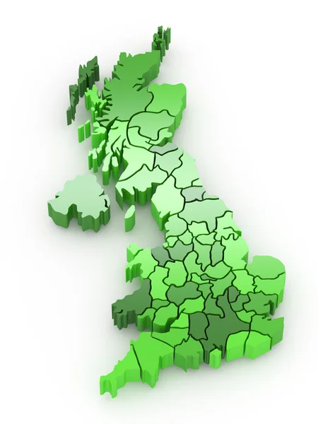 Tredimensionell karta över Storbritannien — Stockfoto