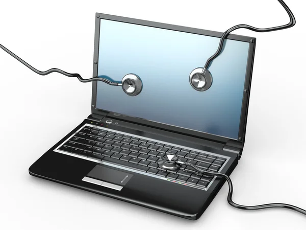 Usługi naprawy laptopa. laptop i stetoskop — Zdjęcie stockowe