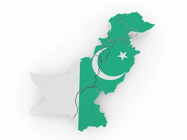 Karta över pakistan i pakistanian flagga färger. 3D — Stockfoto