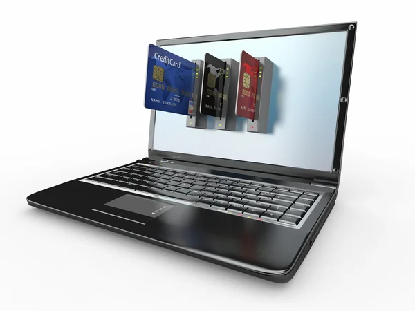 E-Commerce. Laptop und Kreditkarte. — Stockfoto