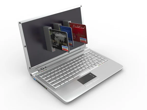 E-handel. laptop och kreditkort. — Stockfoto