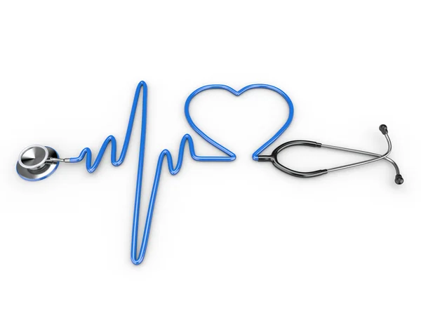 Stetoskop i sylwetka serca i EKG — Zdjęcie stockowe