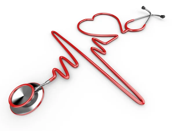 Stéthoscope et silhouette du cœur et ECG — Photo