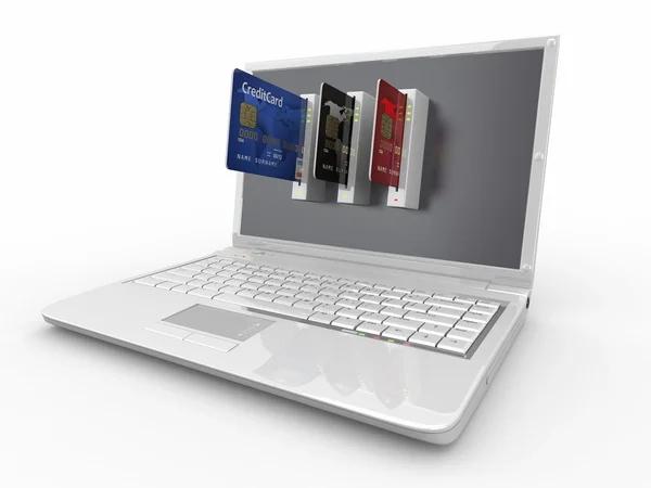 E-commerce. Laptop e carta di credito . — Foto Stock
