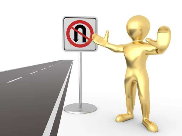 Men with No U Turn road sign — Stock Photo, Image