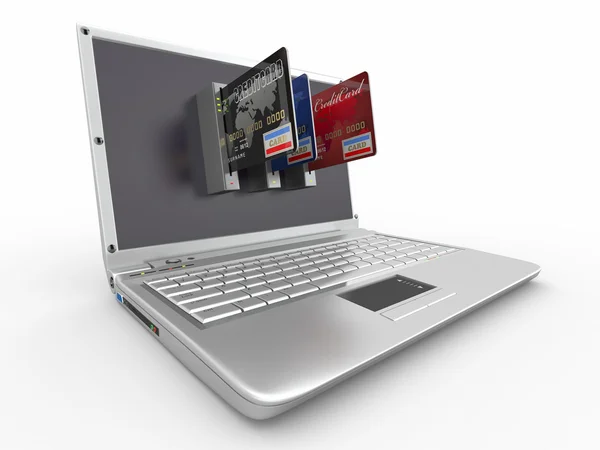 E-commerce. laptop en credit card. — Stockfoto