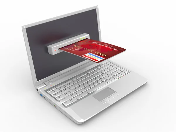 Comércio electrónico. Laptop e cartão de crédito . — Fotografia de Stock