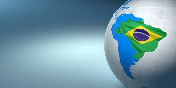 Mappa del Brasile sulla Terra nei colori nazionali — Foto Stock