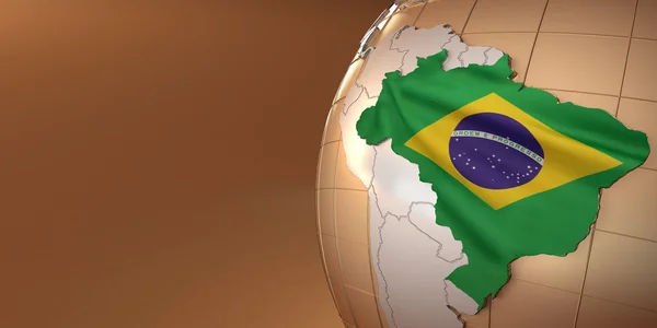 국가 색깔에 있는 지구에 브라질의 지도 — 스톡 사진