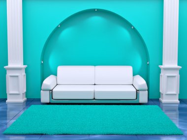 Inteiror. Sofa between the columns in blue room clipart