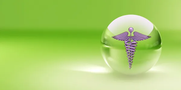 Symbol of medicine in glass sphere. Abstract background — Stock Photo, Image