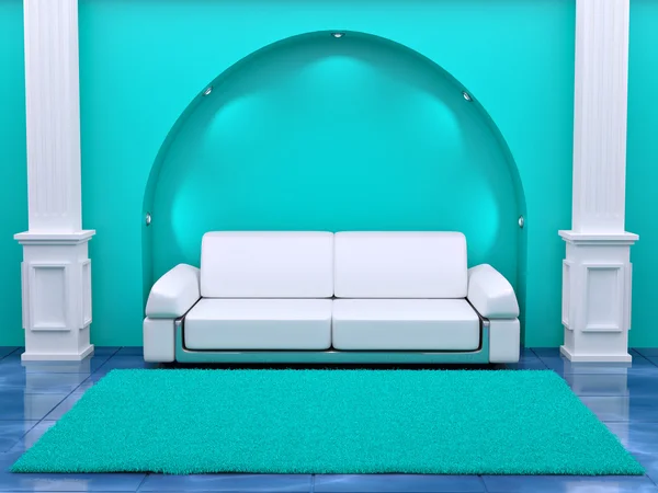 stock image Inteiror. Sofa between the columns in blue room