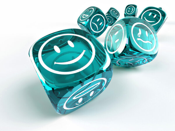 Dice with different emotions on faces