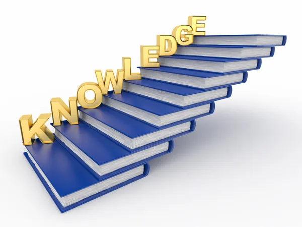 Word knowledge on books as staircase — Stock Photo, Image