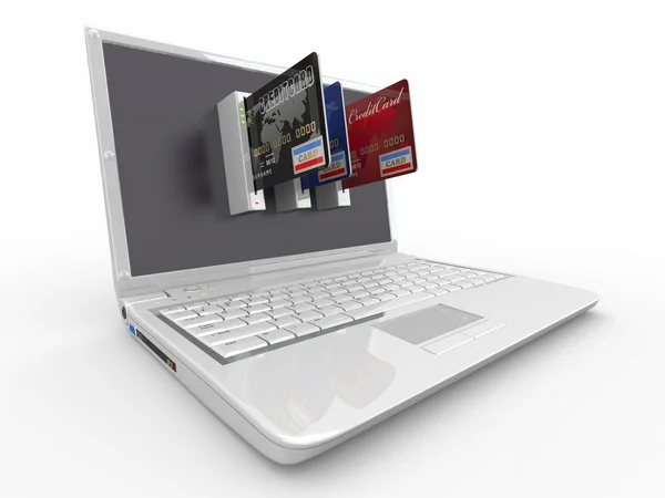 E-commerce. Laptop e carta di credito . — Foto Stock