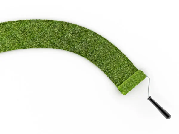 Rollerbrush 흰색 절연 배경으로 잔디 — 스톡 사진