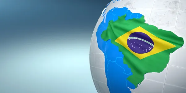 Karte von Brasilien auf der Erde in den Nationalfarben — Stockfoto