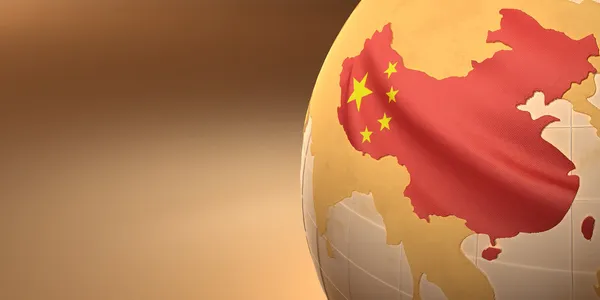 国旗の色で地球上の中国の地図 — ストック写真