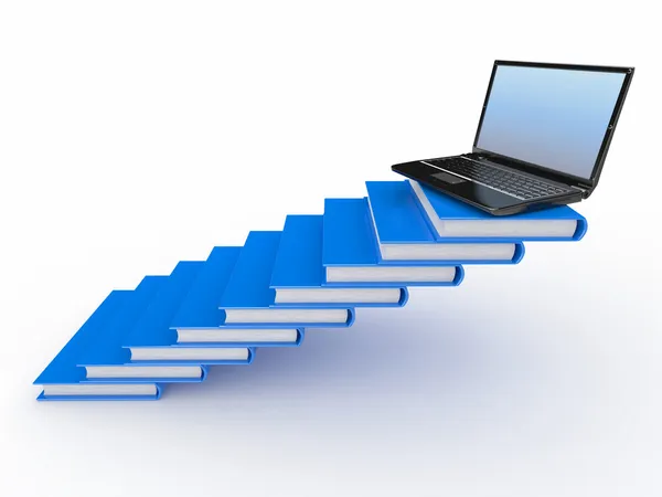 Staircase from books and laptop on the top — Stock Photo, Image