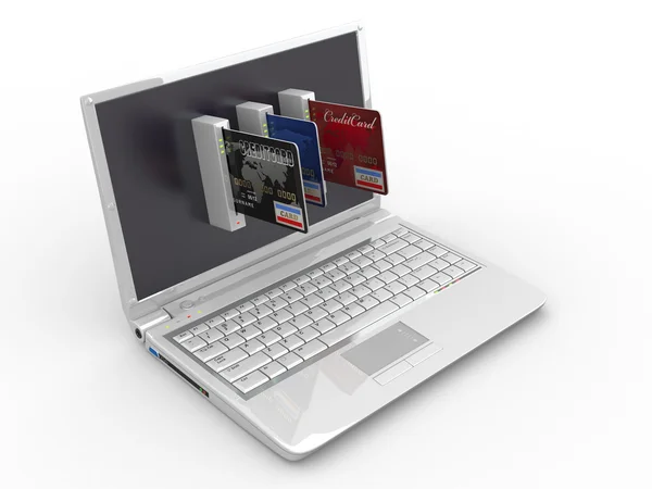 E-handel. laptop och kreditkort. — Stockfoto