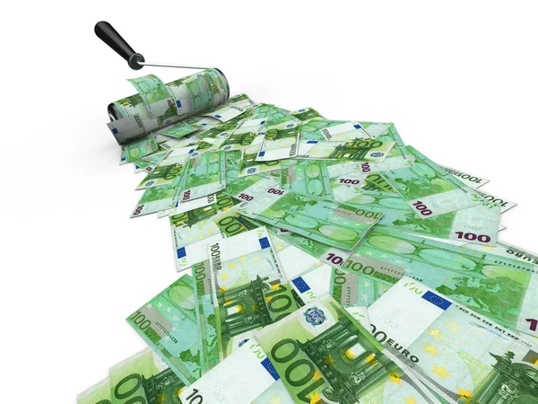 Spazzola a rullo con euro su sfondo bianco isolato. 3d — Foto Stock