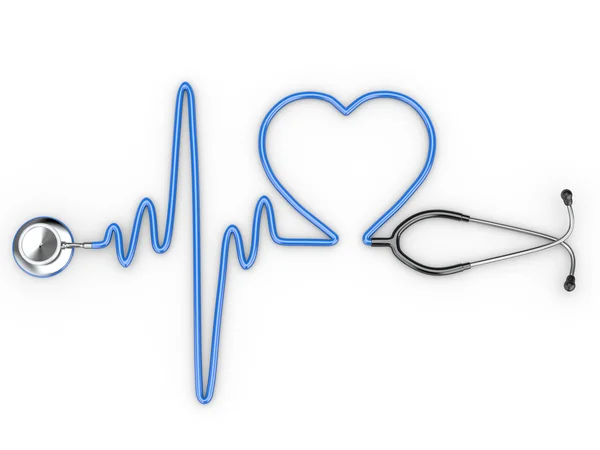 Stethoscope and a silhouette of the heart and ECG — Stock Photo, Image
