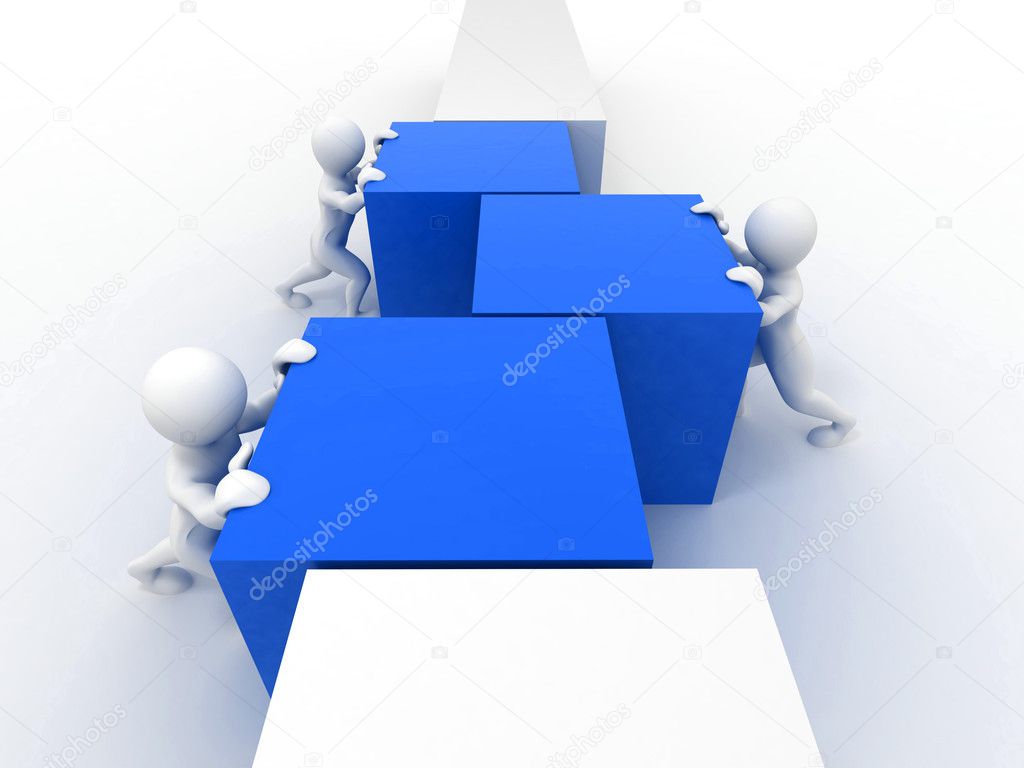 Men with boxes. Conceptual image of teamwork