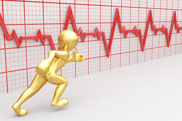 Running men and chart heartbeat. 3d — Stock Photo, Image