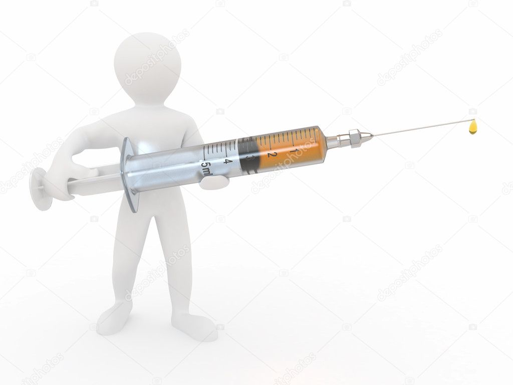 Men with syringe. 3d