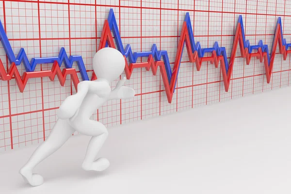 Running men and chart heartbeat. 3d — Stock Photo, Image