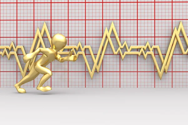 Kör män och diagram hjärtslag. 3D — Stockfoto