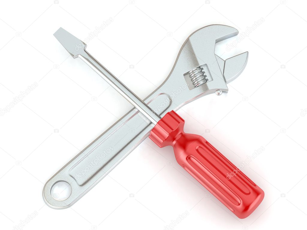 Wrench and screwdriver. Tools. 3d