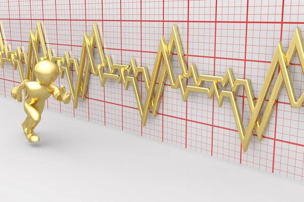 Lopende mannen en grafiek hartslag. 3D — Stockfoto