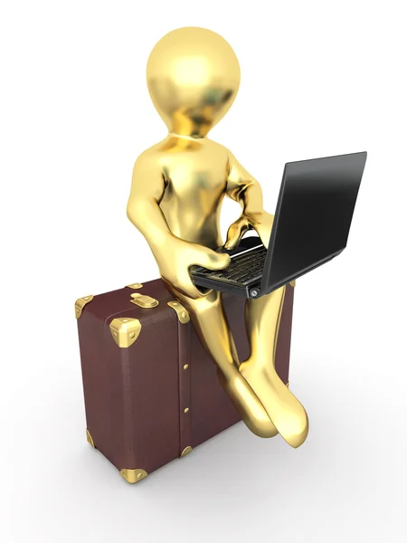 Mann mit Laptop im Gepäck — Stockfoto