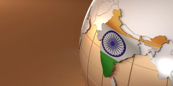 Mapa Indie na zemi v národních barvách — Stock fotografie