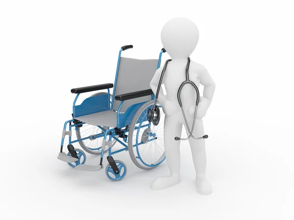 Arzt mit Stethoskop und Rollstuhl — Stockfoto