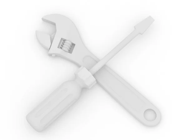 Moersleutel en schroevendraaier. hulpmiddelen. 3D — Stockfoto