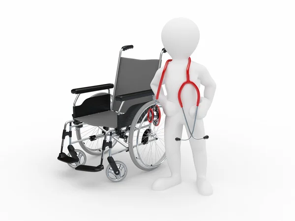 Arzt mit Stethoskop und Rollstuhl — Stockfoto
