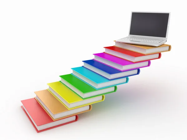 Staircase from books and laptop on the top — Stock Photo, Image
