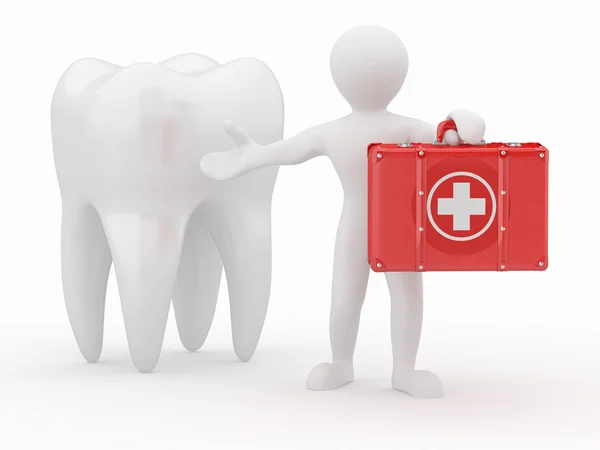 Stomatologové. zub a muži s lékárničky — Stockfoto