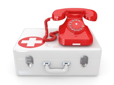 Helpline.Services. Phone on medical kit clipart