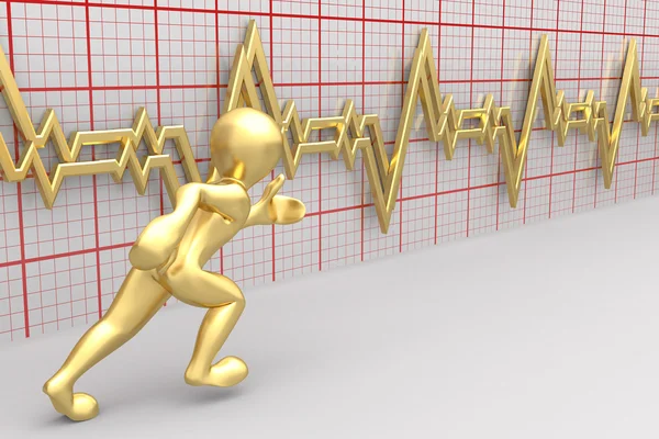Τρέχοντας άνδρες και διάγραμμα κτύπο της καρδιάς. 3D — Φωτογραφία Αρχείου