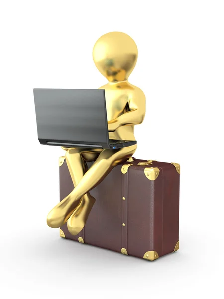 Homem com laptop na bagagem — Fotografia de Stock
