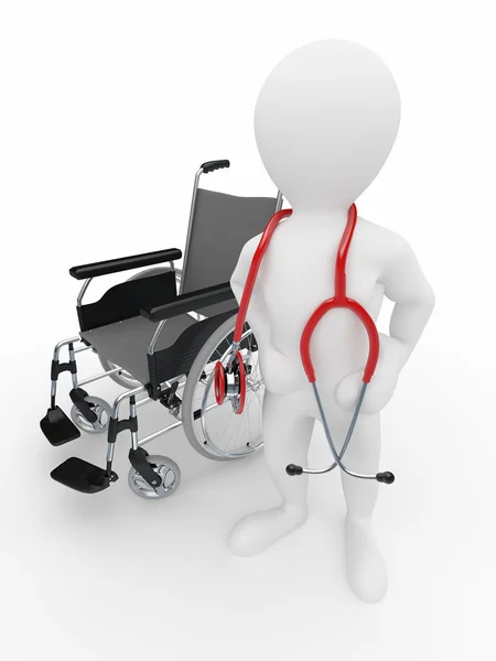 Доктор со стетоскопом и креслом — стоковое фото